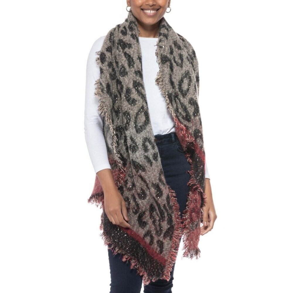Inc International Concepts Leopard Sequin Wrap, Black/Red